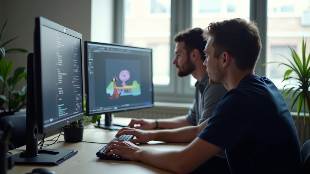 Mentorgesprek tussen erfahren animator en studente in creatief kantoor