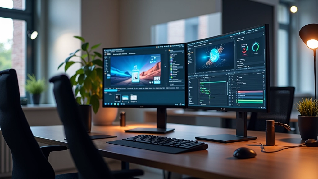 Computerscherm met gelaagde bewegingsgrafische timeline en colorful asset library in professioneel animatiestudio