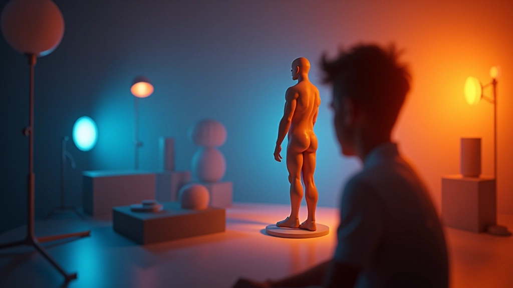 Blender interface showing 3D scene met character model en material nodes in viewport